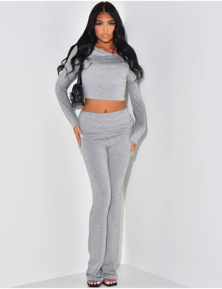 Ensemble fluide pantalon taille basse et crop top manches longues / 60621 - JEANS INDUSTRY