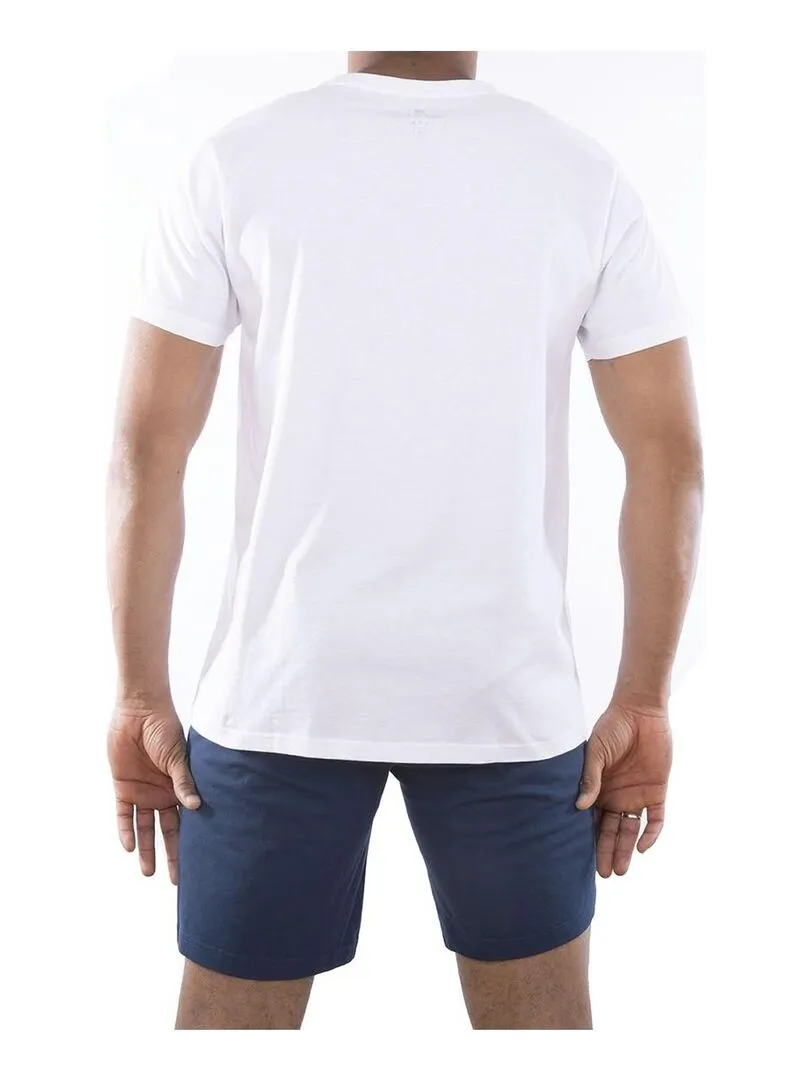 Ensemble homme Pyjama court T-shirt col rond bicolore Serge Blanco - Blanc