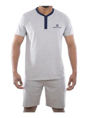 Ensemble homme Pyjama court T-shirt col tunisien Serge Blanco - Gris