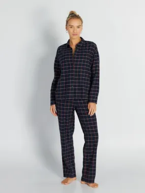 Ensemble pyjama long en flanelle - 2 pièces - Marine