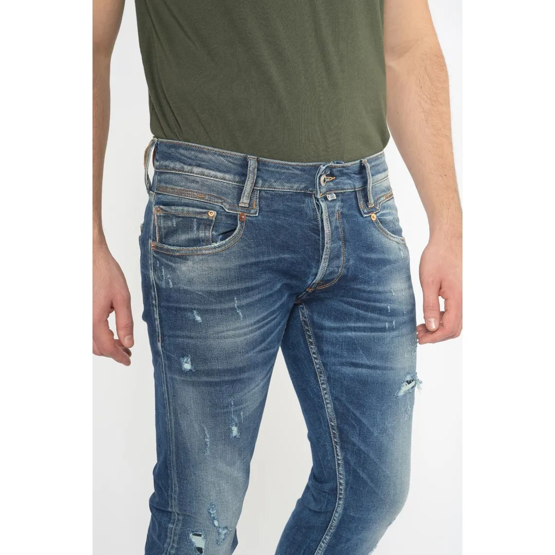 Jeans ajusté stretch 700/11, longueur 34 bleu en coton Logan | 3 Suisses