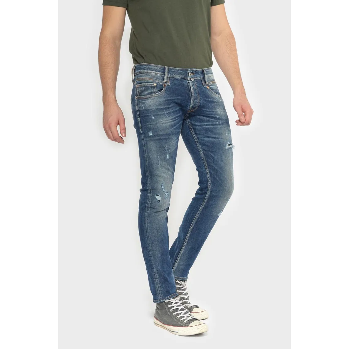 Jeans ajusté stretch 700/11, longueur 34 bleu en coton Logan | 3 Suisses