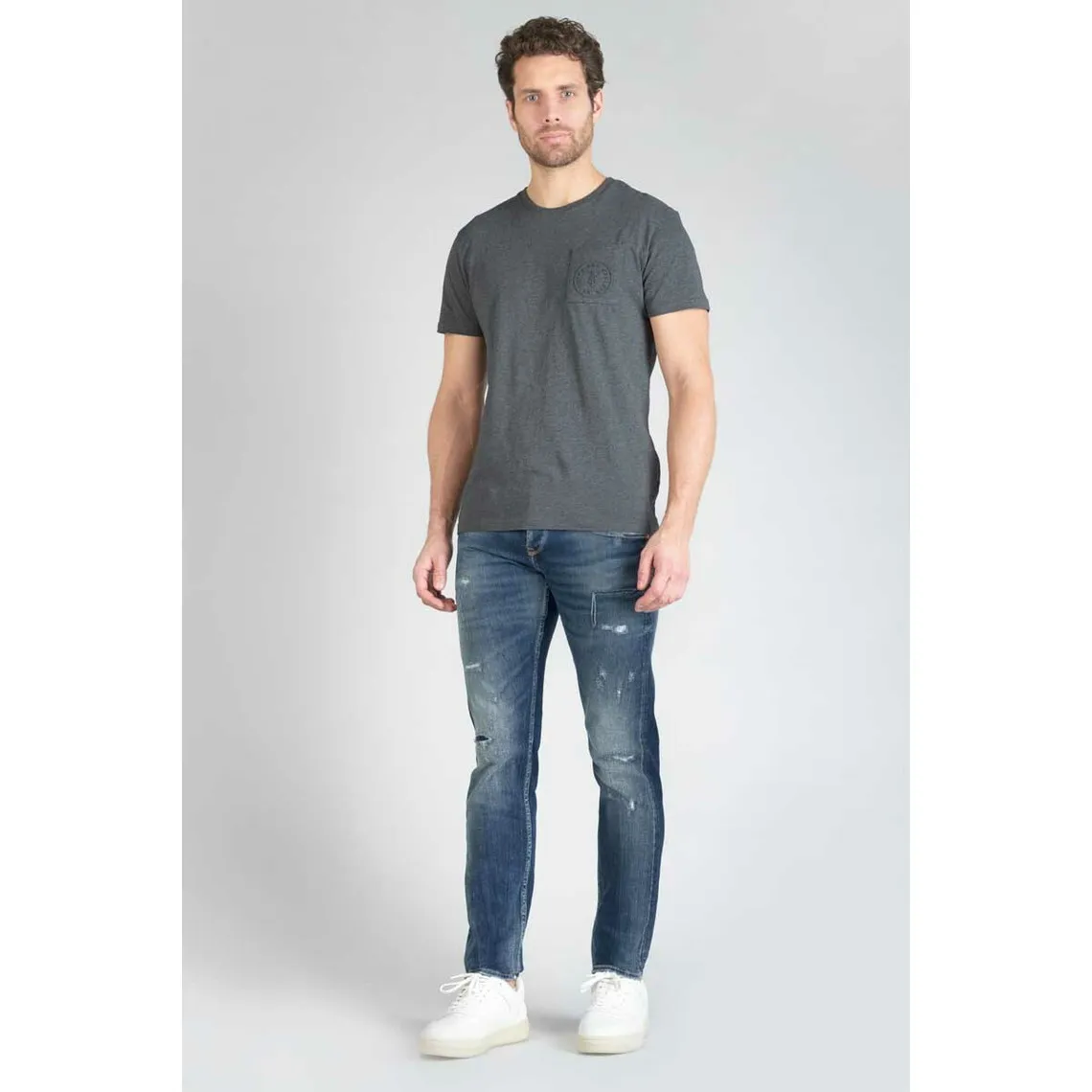 Jeans ajusté stretch 700/11, longueur 34 bleu en coton Tate | 3 Suisses