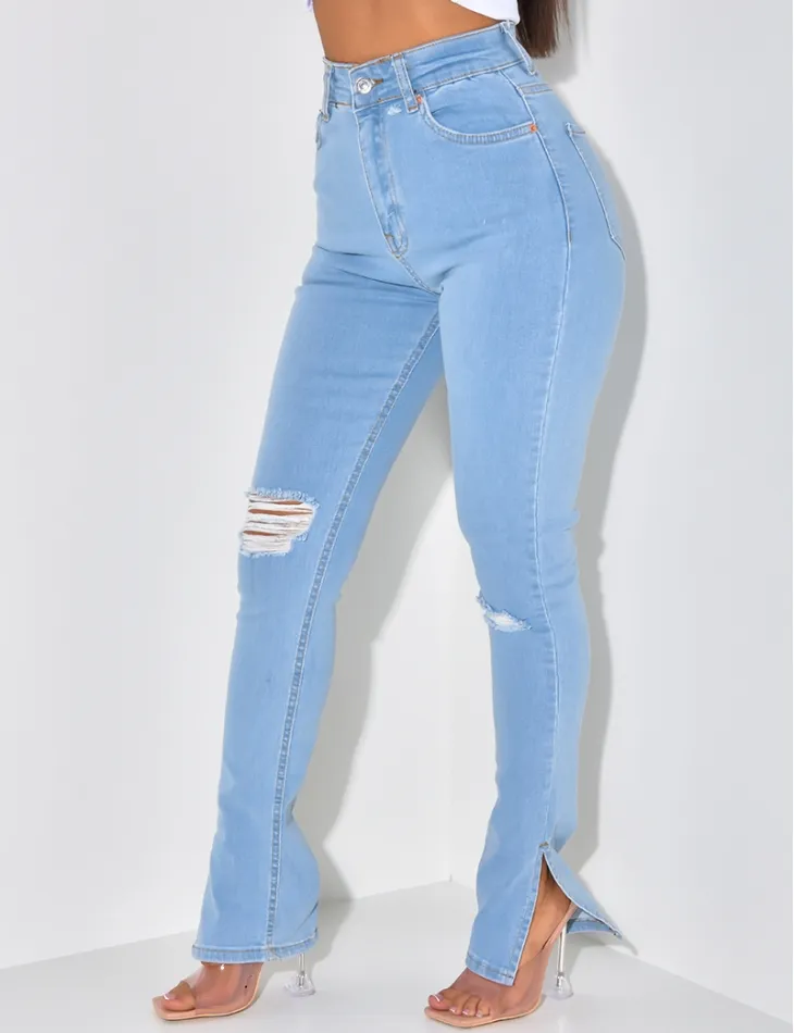 Jeans skinny stretchy destroy à fente / 46035 - 