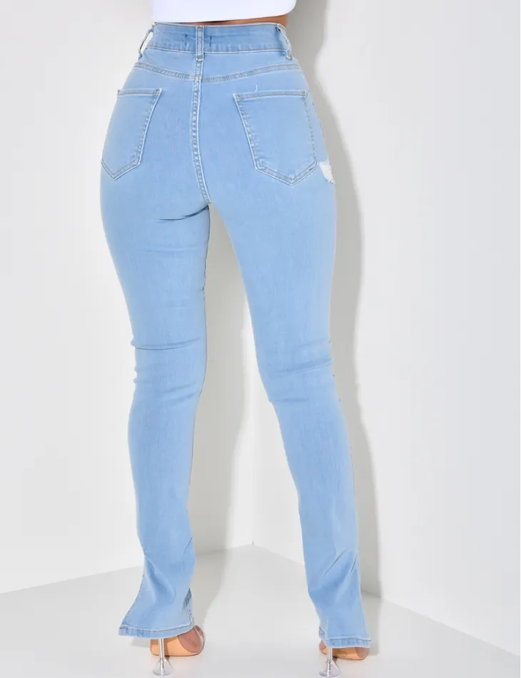 Jeans skinny stretchy destroy à fente / 46035 - 