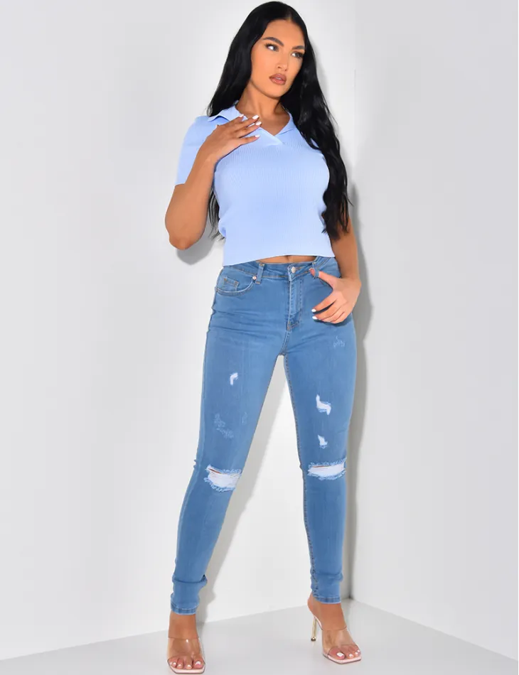 Jeans slim taille haute destroy / 46423 - JEANS INDUSTRY