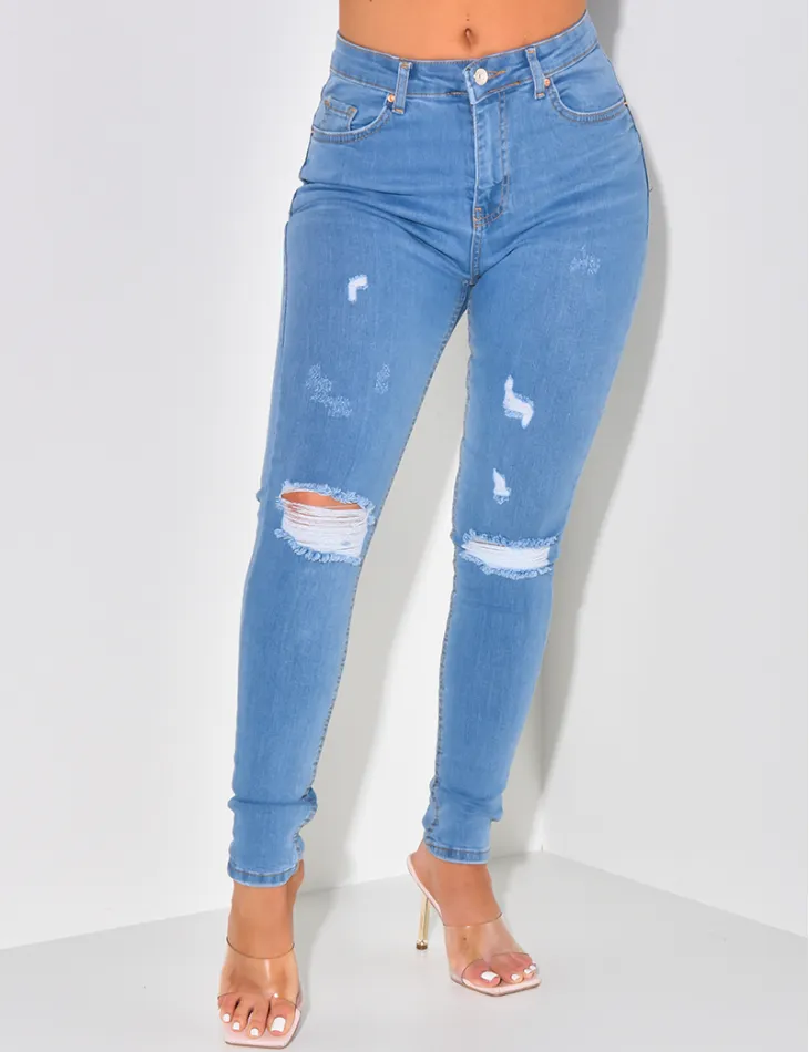 Jeans slim taille haute destroy / 46423 - JEANS INDUSTRY