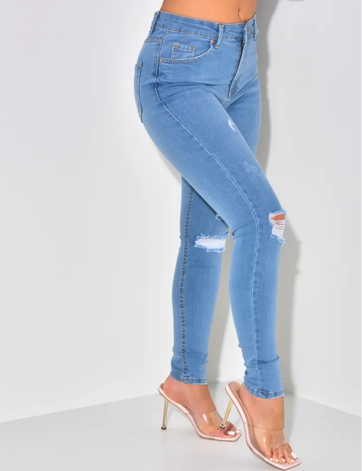 Jeans slim taille haute destroy / 46423 - JEANS INDUSTRY