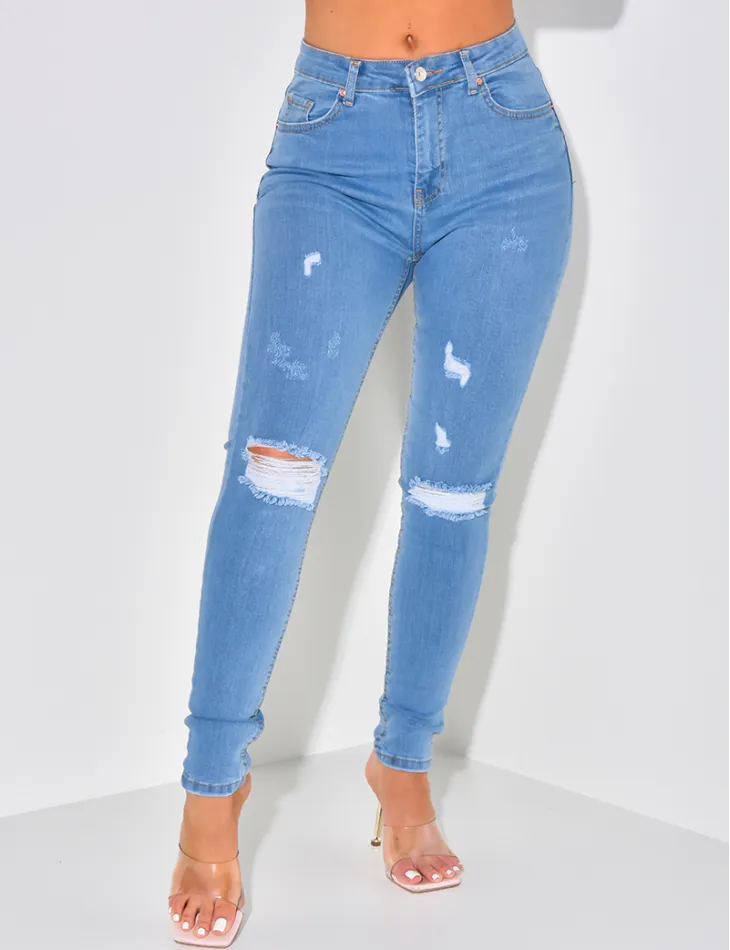 Jeans slim taille haute destroy / 46423 - JEANS INDUSTRY