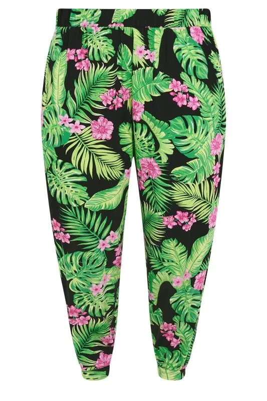 Jogging Pantacourt en Jersey Noir Design Tropical