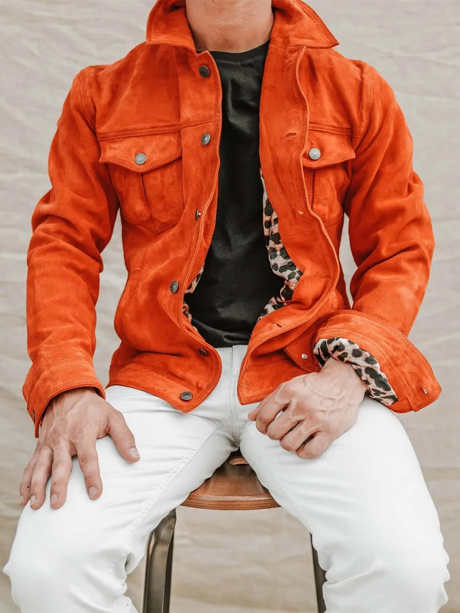 MEN LEATHER SUEDE JACKET ORANGE LeNuméro 1 - Tangerine