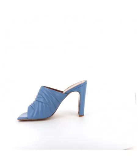 Mule Crystal bout carré ouvert en cuir lisse bleu jeans matelassé