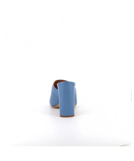 Mule Crystal bout carré ouvert en cuir lisse bleu jeans matelassé