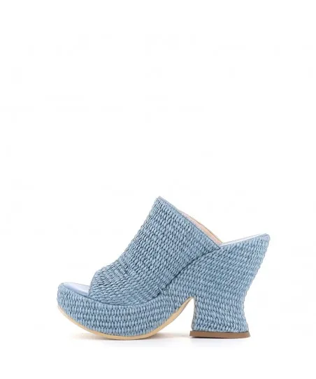 MULE SABOT RAFIA BLEU JEANS