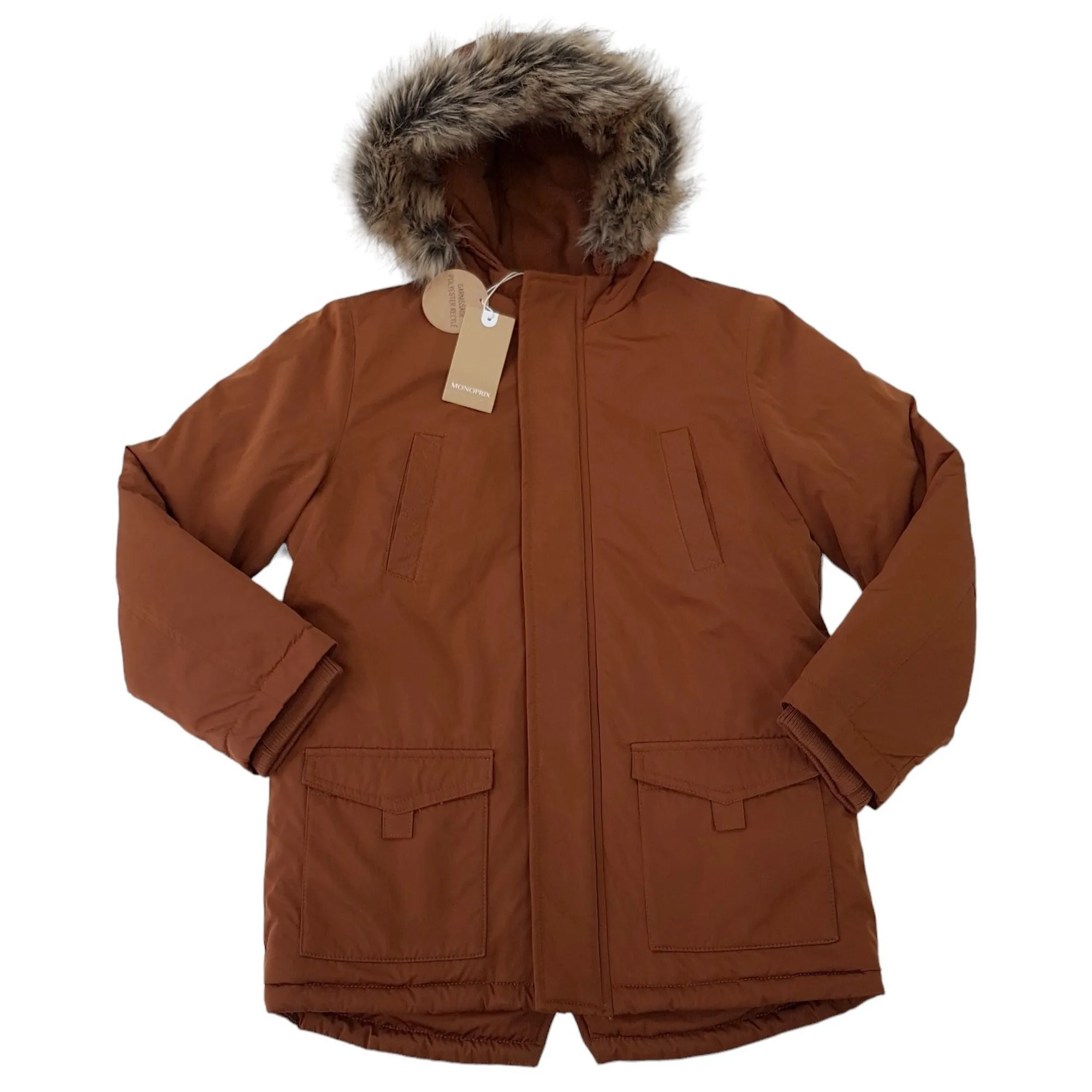 Neuf & étiquette Veste Blouson Monoprix 10 ans Manteau anorak à capuche marron