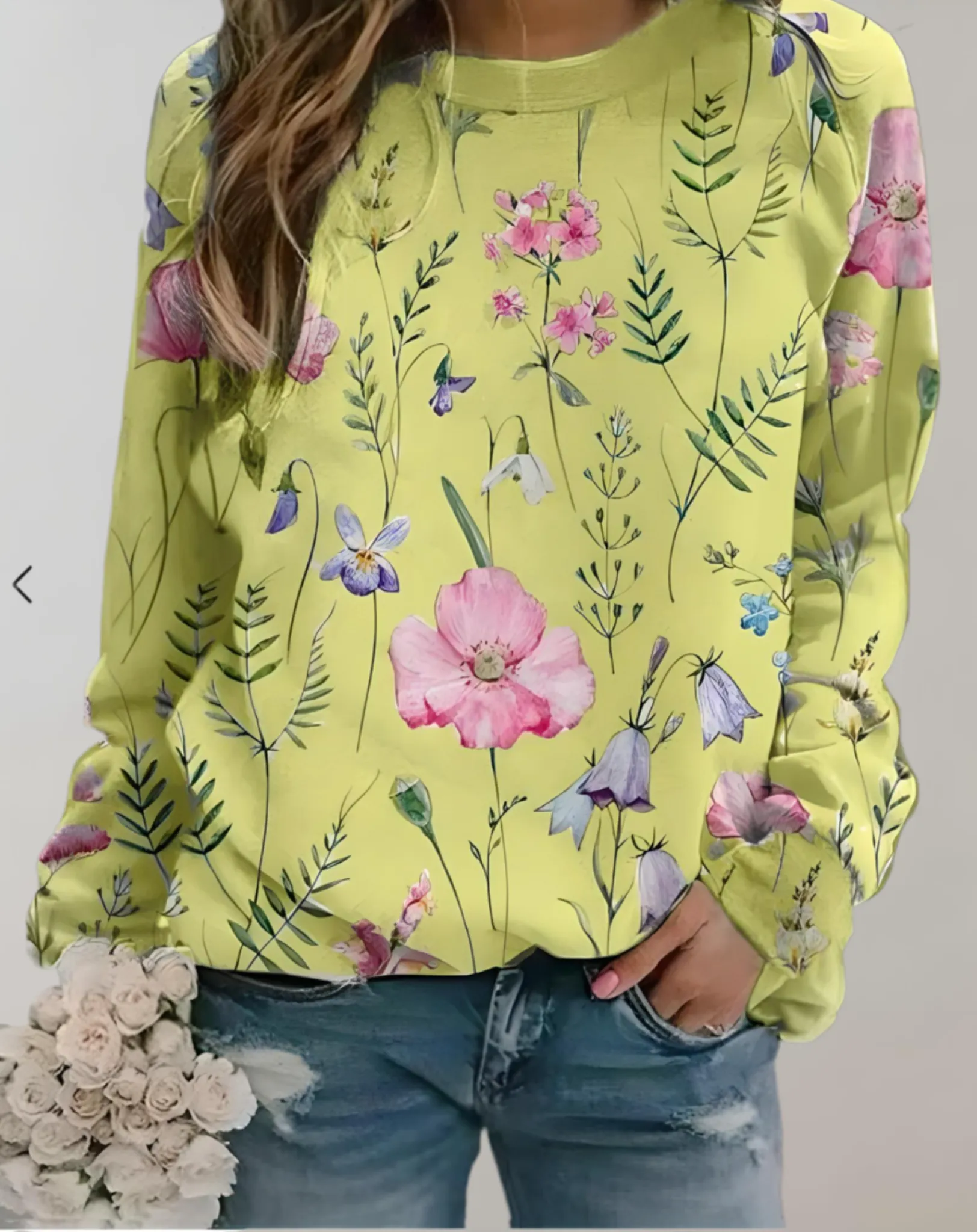 Nora - Pull oversize à col rond et motif floral