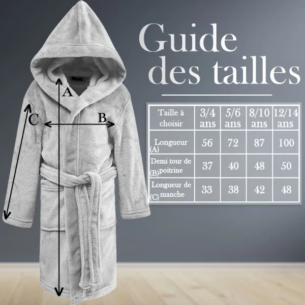 Peignoir de chambre enfant gris personnalisé