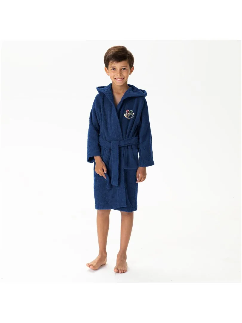 Peignoir enfant 100% coton, HARRY POTTER BLASON - Bleu foncé