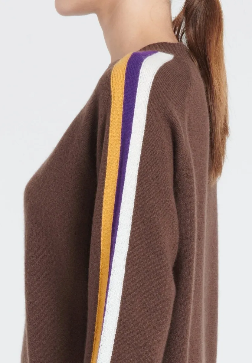 Pull col rond cachemire marron/moutarde/violet/blanc écru femme - ZAYA 19