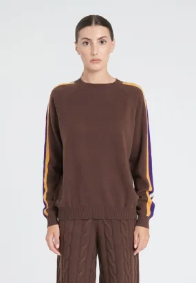 Pull col rond cachemire marron/moutarde/violet/blanc écru femme - ZAYA 19