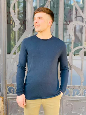 Pull col rond coton et cachemire