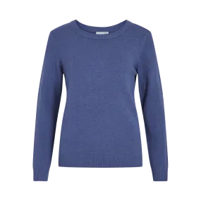 Pull col rond poignets côtelés bleu Alia en viscose | 3 Suisses