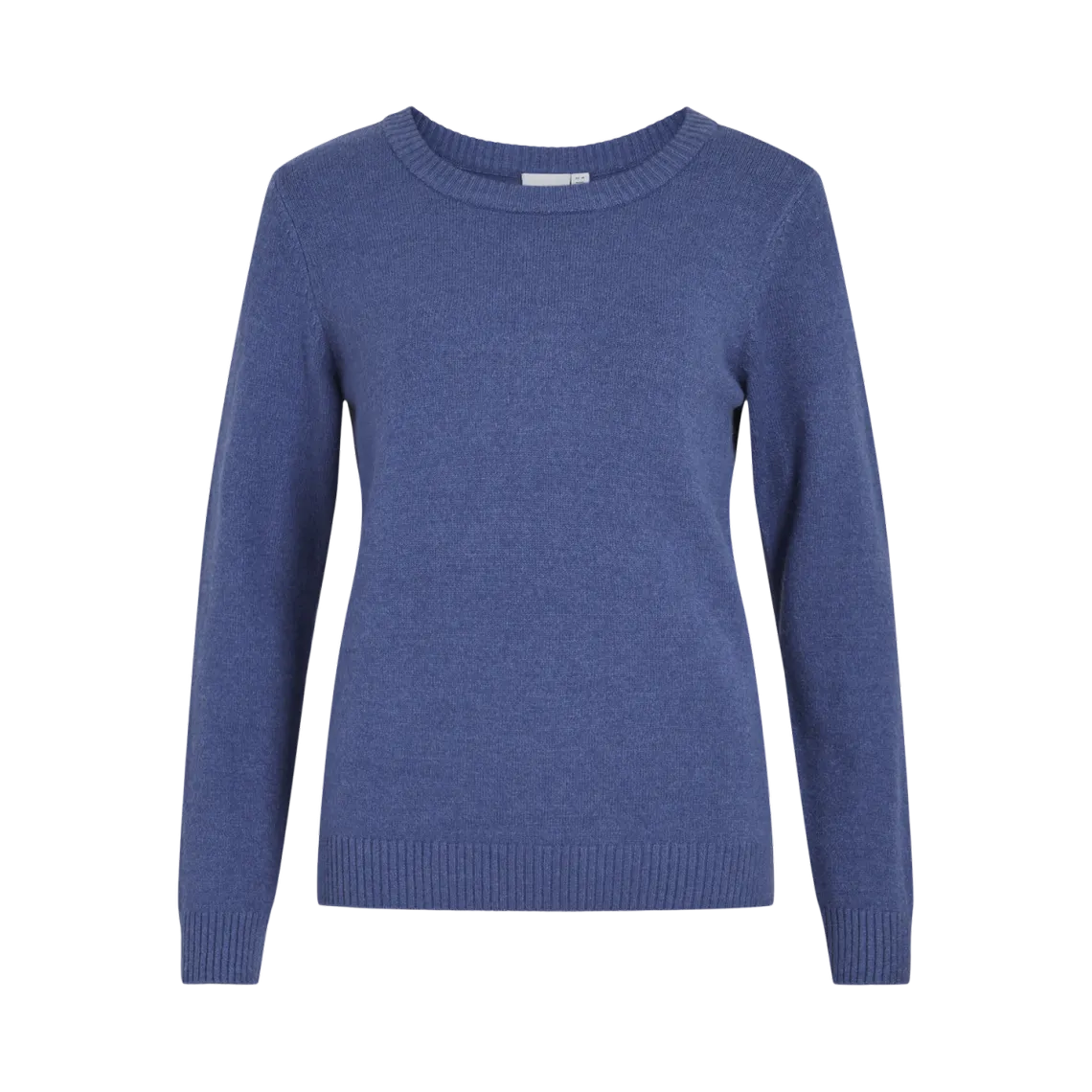 Pull col rond poignets côtelés bleu Alia en viscose | 3 Suisses