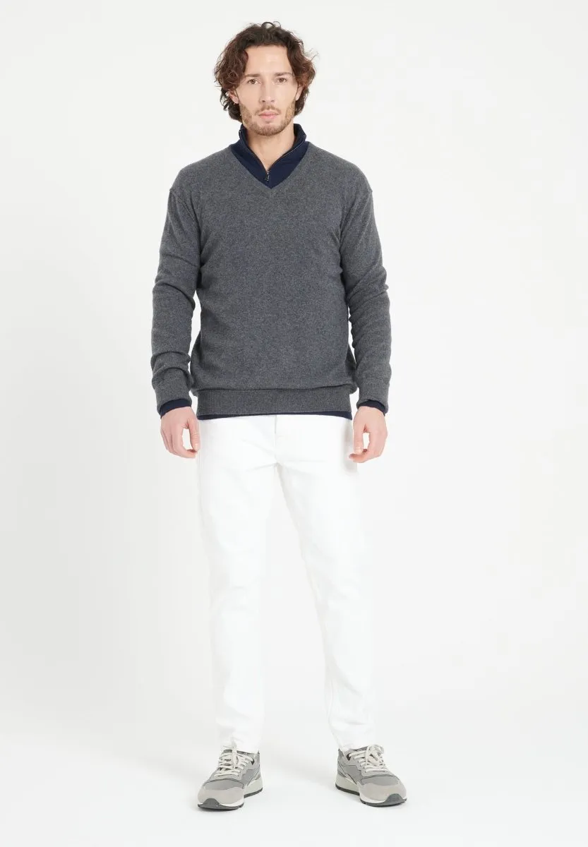 Pull col V cachemire gris anthracite homme - LUKE 11