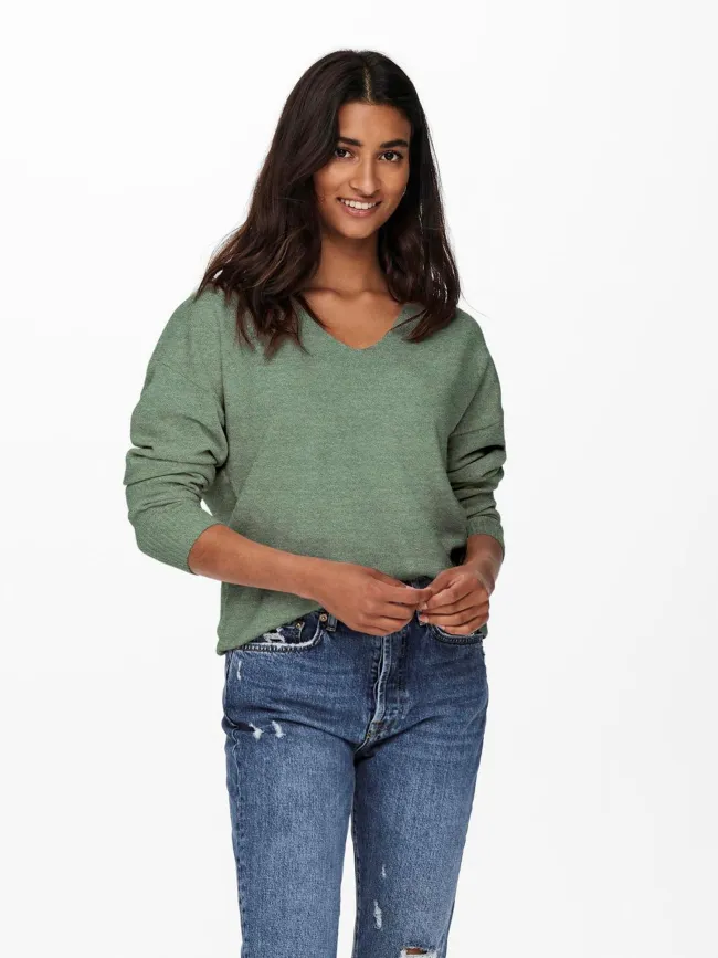 Pull col v rica life vert femme - Only | wimod