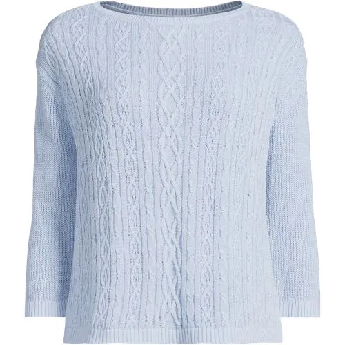 Pull en Lin et Coton à Manches 3/4 et Col Bateau, Femme Stature Standard