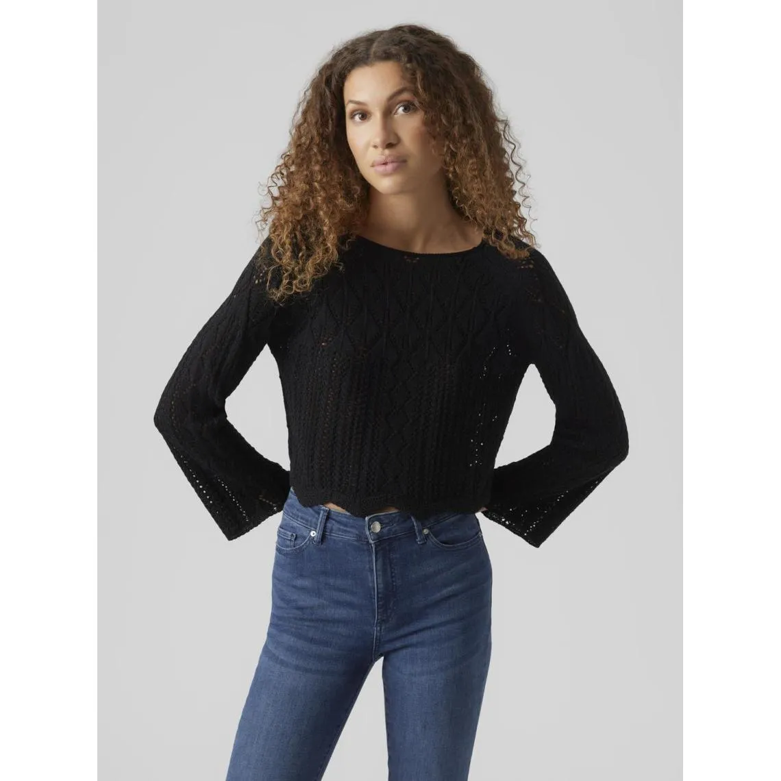 Pull en maille court col bateau manches 3/4 noir Sara | 3 Suisses