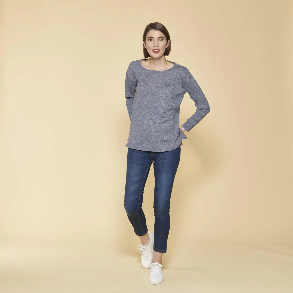 Pull fin asymétrique manches longues femme - bleu chiné | 3 Suisses