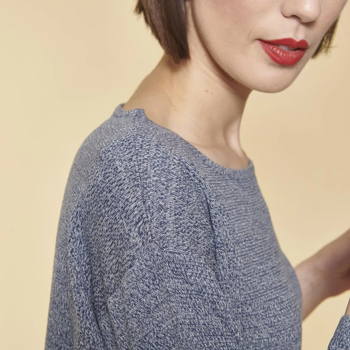 Pull fin asymétrique manches longues femme - bleu chiné | 3 Suisses