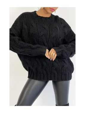 Pull oversize bien chaud en grosse maille tressée noir