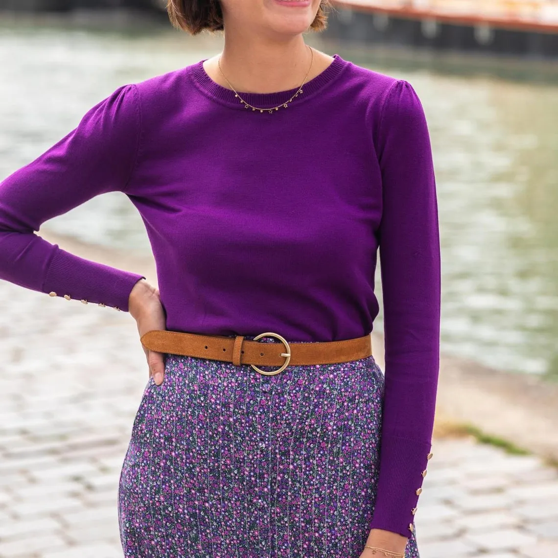 Pull violet manches longues BEATRICE en viscose | 3 Suisses