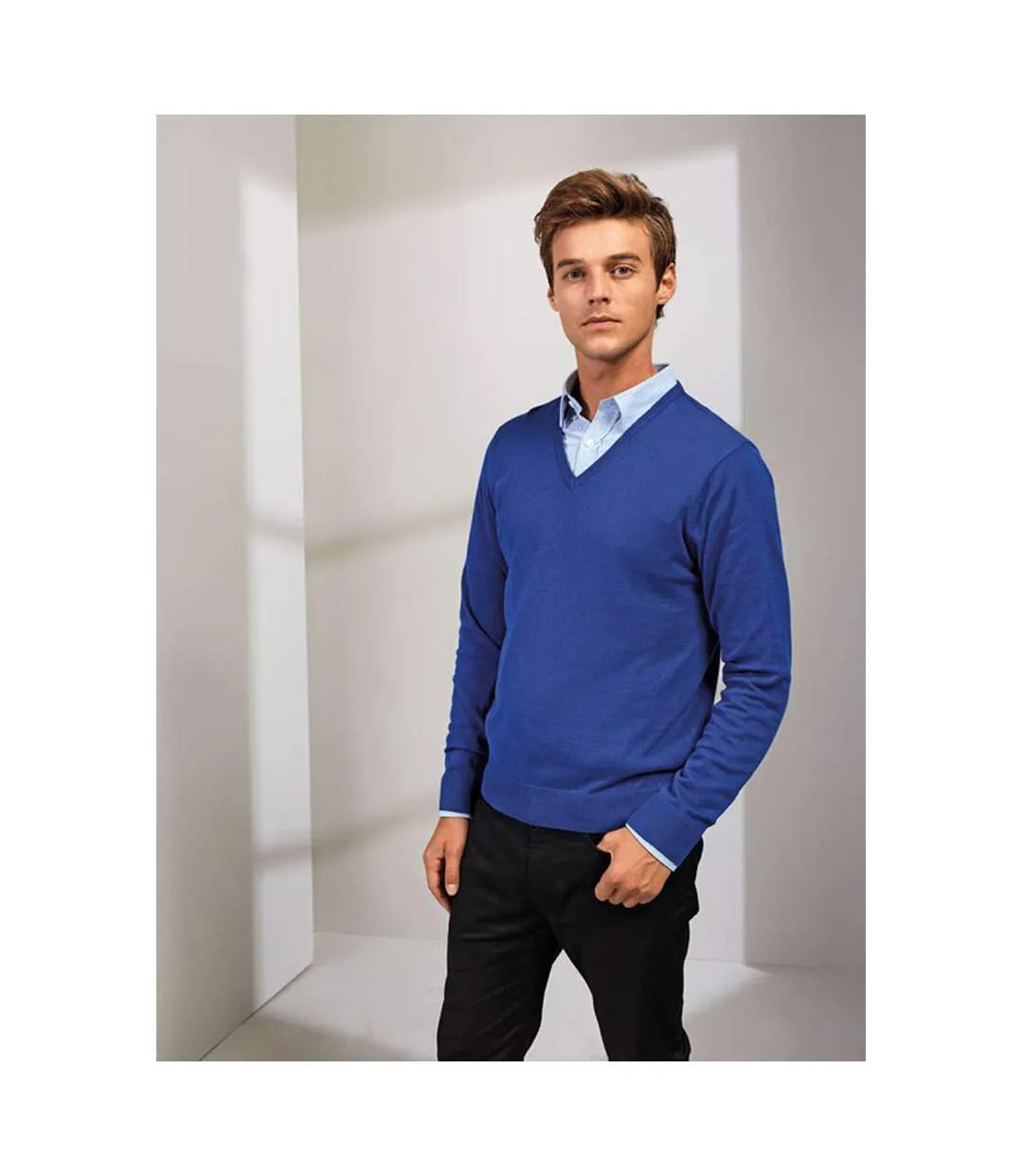 Pull à col en v homme bleu roi Premier