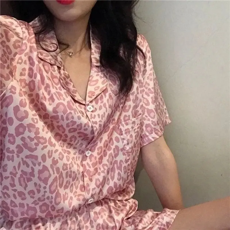 Pyjama Chemise Léopard Rose