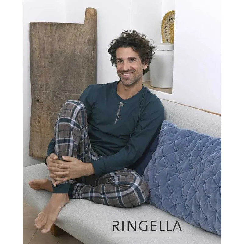 pyjama coton RINGELLA bleu avec pantalon à carreaux