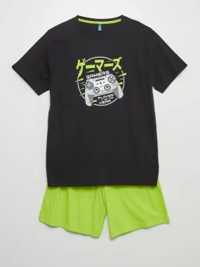 Pyjama court short + t-shirt - 2 pièces - Noir