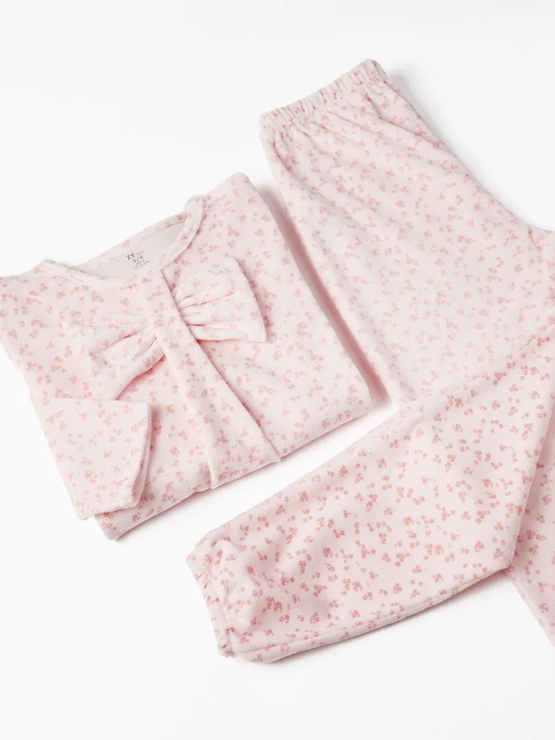 Pyjama en velours avec nœud pour fille   ESSENTIALS LINE - Rose clair