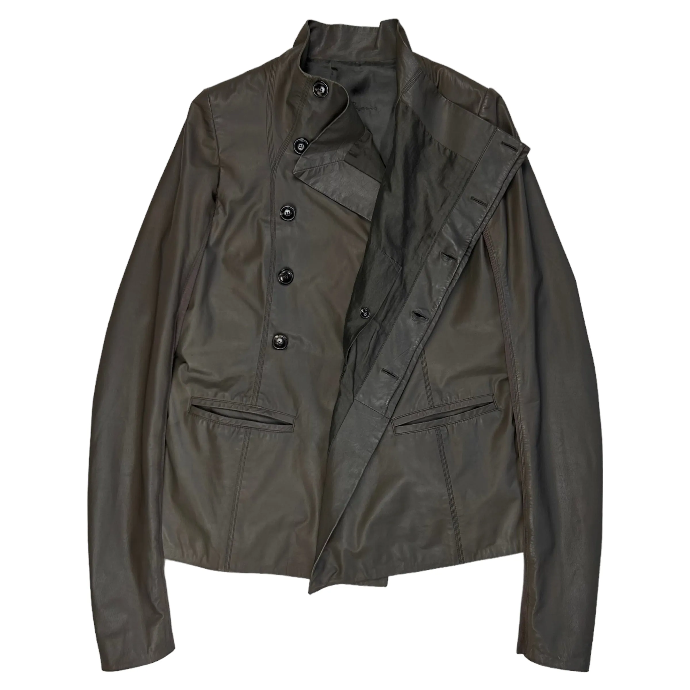 Rick Owens Ribbed Asymmetrical Calf Leather Jacket