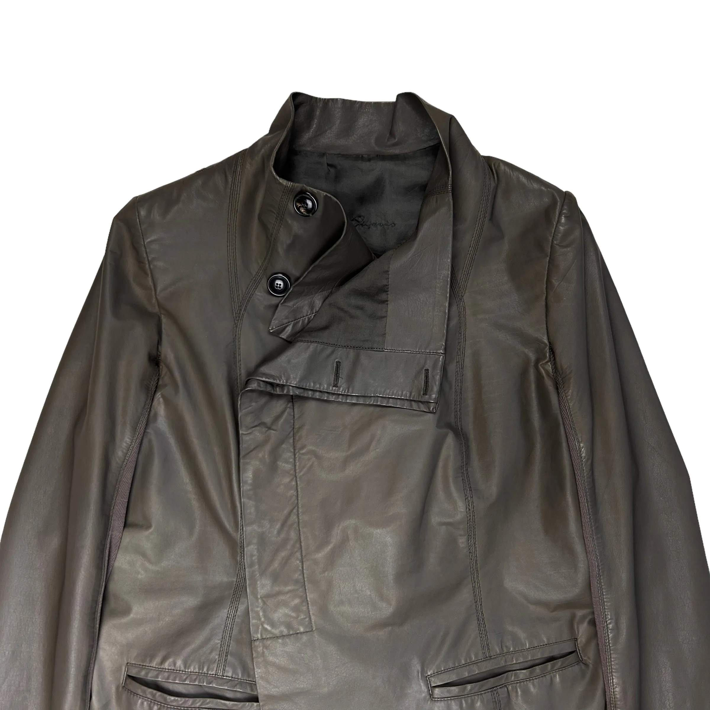 Rick Owens Ribbed Asymmetrical Calf Leather Jacket