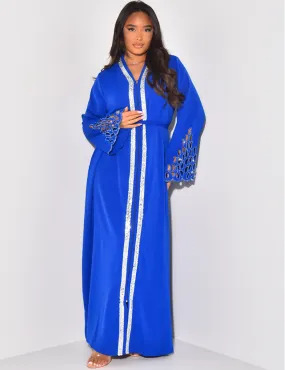 Robe abaya ajouré aux manches à strass / 59629 - JEANS INDUSTRY