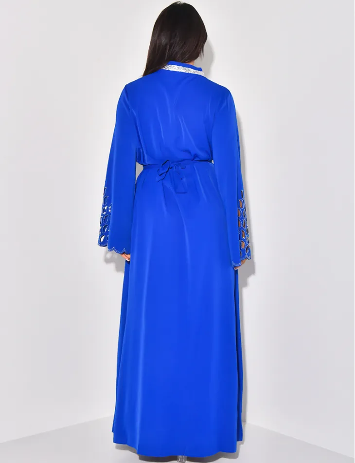 Robe abaya ajouré aux manches à strass / 59629 - JEANS INDUSTRY