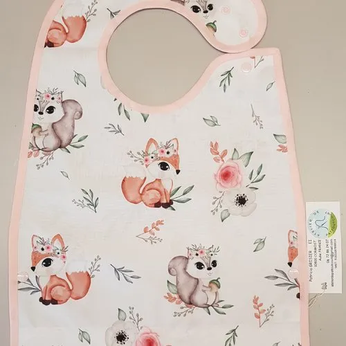 Serviette repas, imperméable renard ecureuil / rose