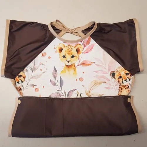 Serviette repas à manches courtes, imperméable lionceau marron / beige