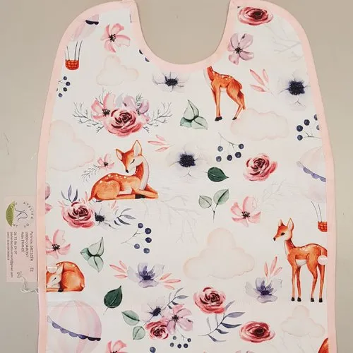 Serviette repas à élastique, imperméable biche / rose