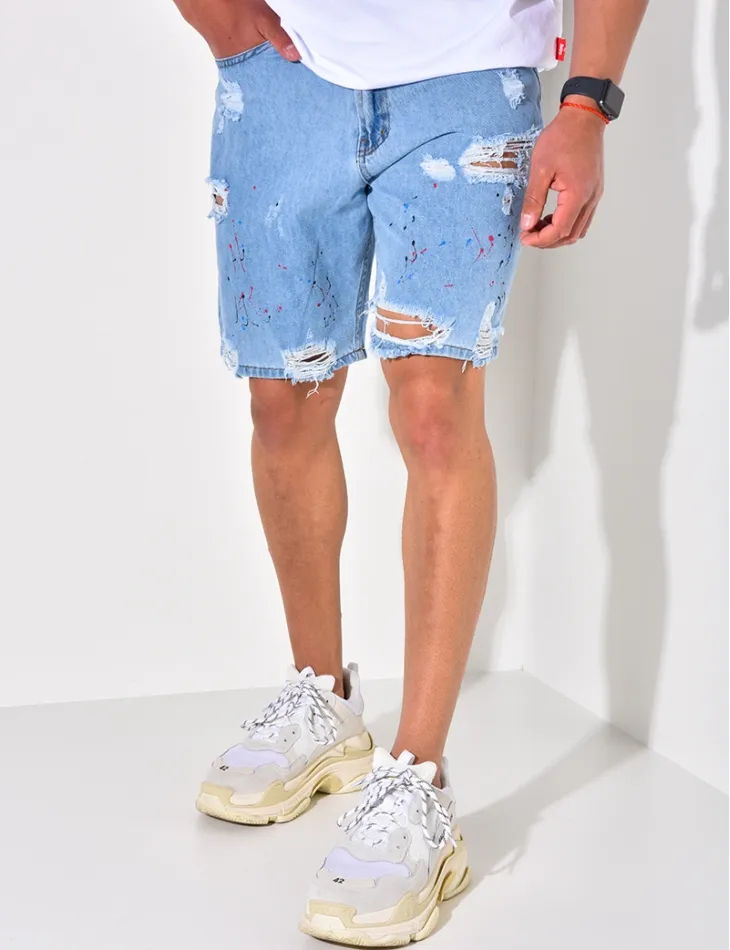 Short destroy avec tâches de peinture / 46224 - JEANS INDUSTRY