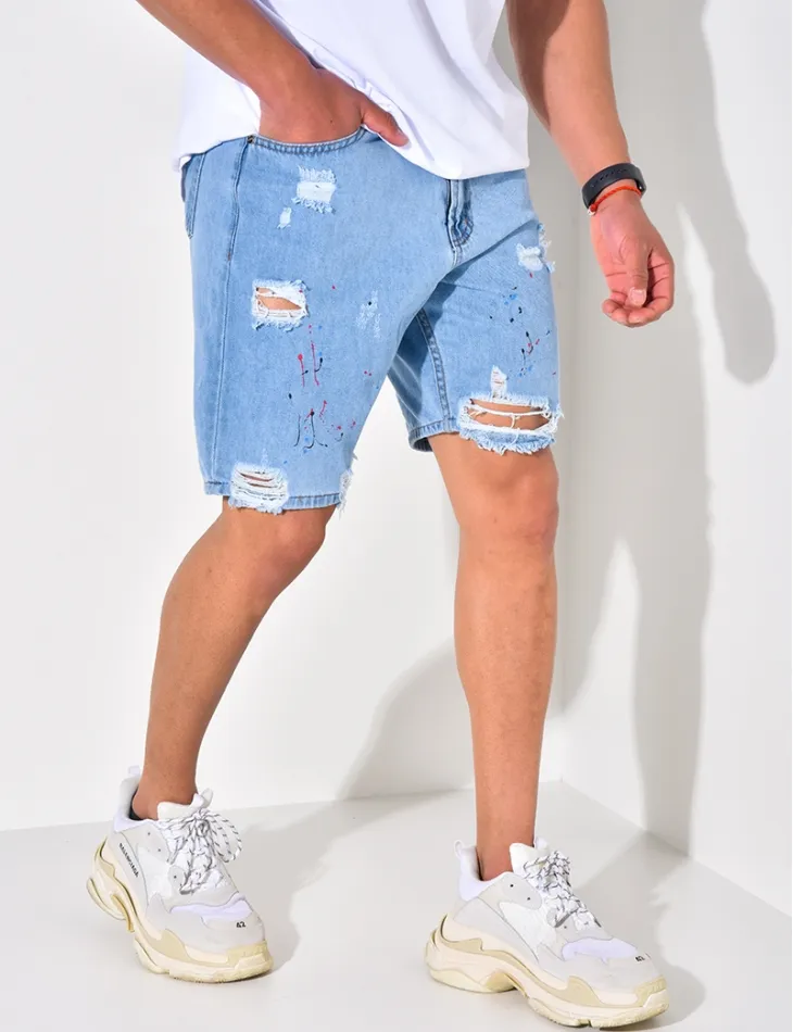 Short destroy avec tâches de peinture / 46224 - JEANS INDUSTRY