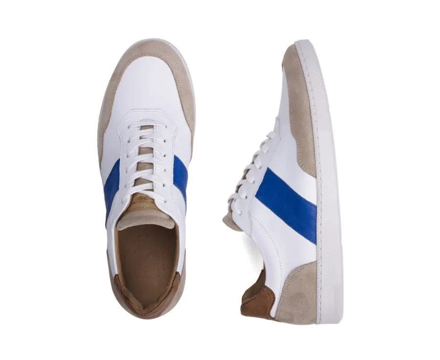 Sneakers cuir homme Blanc beige et bleu Berringa